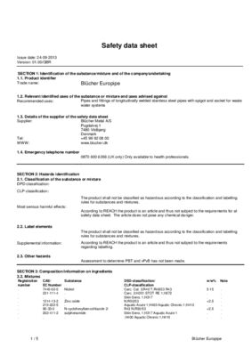 Safety Data Sheet - BLÜCHER® EuroPipe, Pipes and fittings